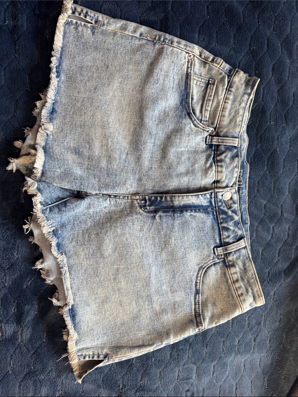 Time and Tru Light Blue Frayed Hem Denim Shorts